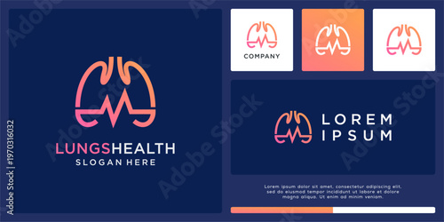 Lung health logo design template with pulse