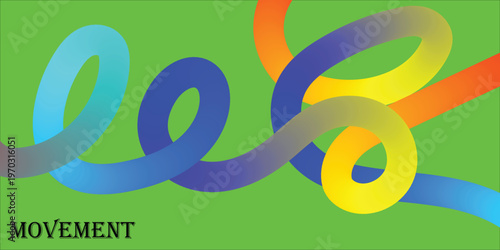 Dynamic interplay of vibrant gradient ribbons creating a sense of continuous motion and abstract energy on a lively green backdrop, symbolizing flow and connection