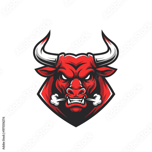 Aggressive Red Bull Mascot with Steam Coming Out of Nostrils.