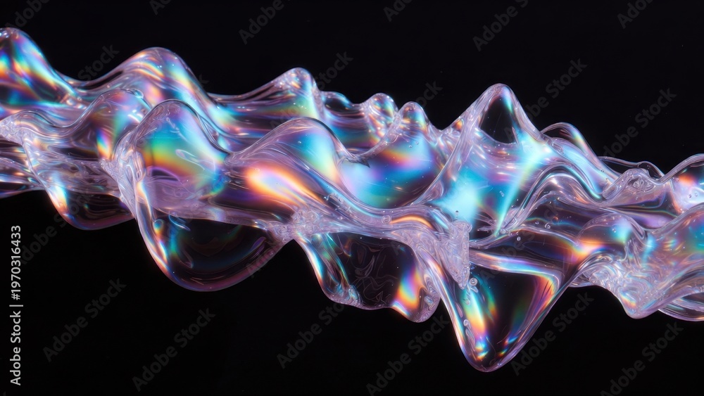 Obraz premium Iridescent ribbon of liquid twisting against black background