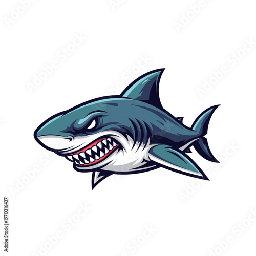An aggressive cartoon shark with sharp teeth and a menacing expression.