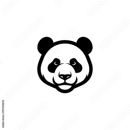 A minimalist black and white illustration of a panda's face with distinct eye patches and a friendly expression.