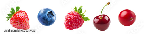 Raspberry, strawberry, blueberry fruit isolated on transparent background. PNG format

