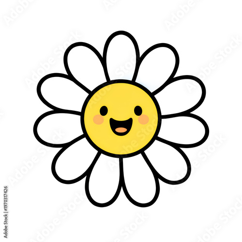 Daisy flower cartoon smiley face cute icon vector