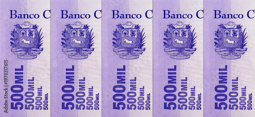 500000 Bolivares, Venezuela with the image of the Mausoleum of the Liberator. Former Hyperinflation Money. Money of Venezuela.