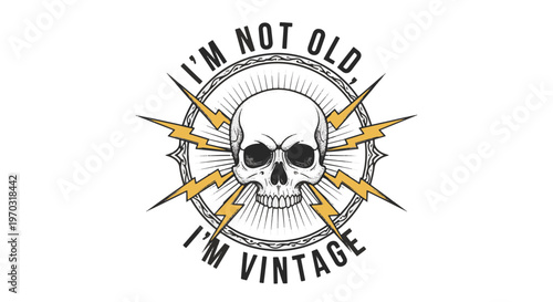 Sarcastic Skull with Lightning Bolts Graphic Design for a Vintage Slogan Apparel Print