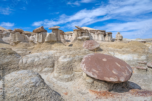 Colorful Caprocks in a Mudstone Badland
