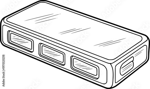 Simple Outline of a Rectangular Power Bank with Multiple Ports a White Background