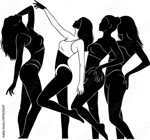 Set of sexy and sensual women posing silhouette vector.
