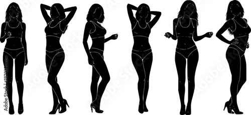 Set of sexy and sensual women posing silhouette vector.
