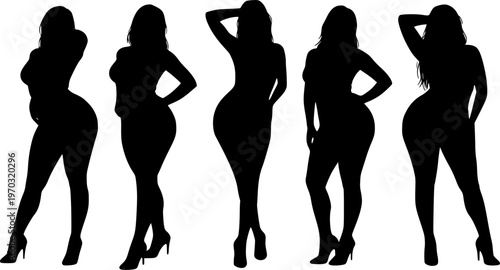 Set of sexy and sensual women posing silhouette vector.
