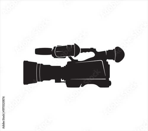 Black video camera with microphone on top  electronic device for recording