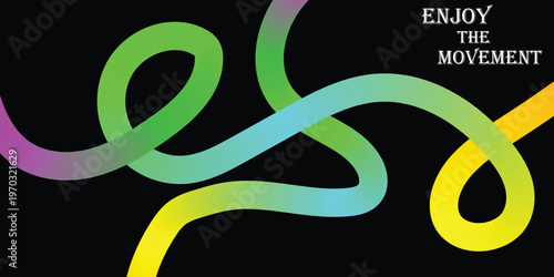 Vibrant abstract ribbon symbolizing energy, flow, and dynamic motion with gradient colors on a dark background for creative design inspiration