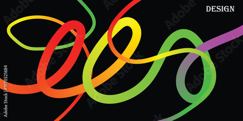 Abstract Rainbow Ribbon Design on Black Background Representing Creativity and Flow