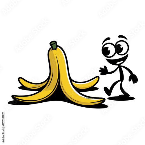 A playful illustration of a banana peel hazard.