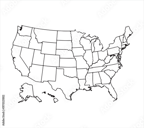 Map of the United States of America with state borders