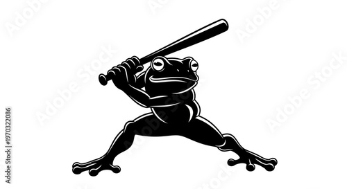 Frog Baseball Player Silhouette Swinging Bat.