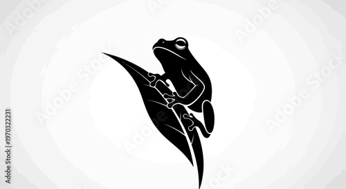 Silhouette of a Frog Perched on a Leaf.