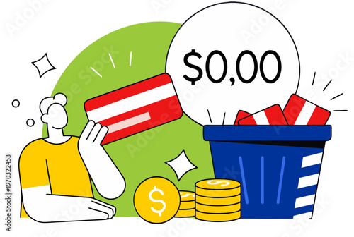 Man with scissors cutting apps from a smartphone screen. Concept of hidden subscription, digital cost, money saving. Vector illustration