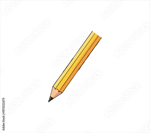 Yellow colored pencil with black tip on white background