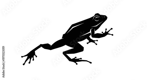 Silhouette of a frog in motion on a white background.