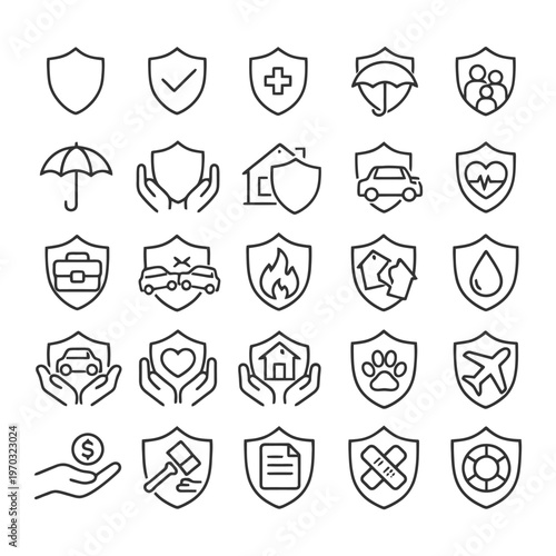 Icons representing various types of insurance coverage and protection.