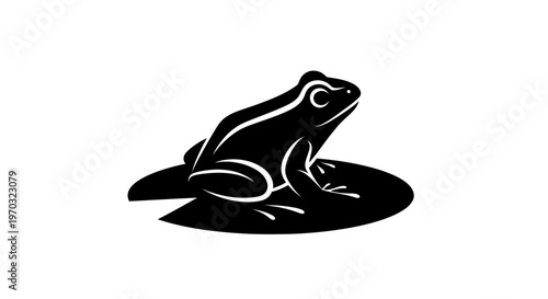 Stylized Black Silhouette of a Frog on a Lily Pad.