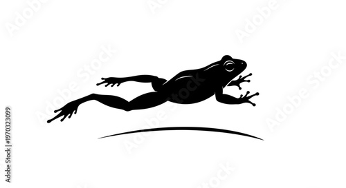 Silhouette of a frog jumping in mid-air.