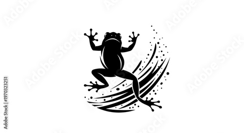 Silhouette of a frog jumping with splashes.