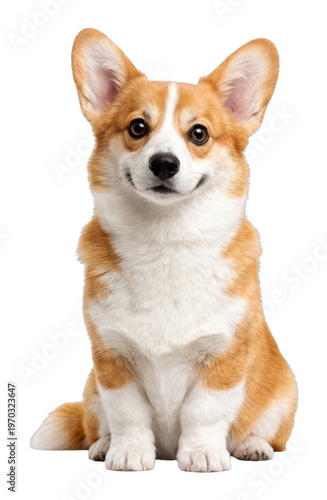 PNG Adorable corgi sitting happily.