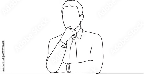Man in shirt and tie with hand on chin contemplating