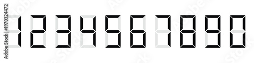 Digital numbers. Digital clock numbers 0 to 9. Digital calculator number set for web site design, electronic meters, logo, app, UI. Vector illustration.