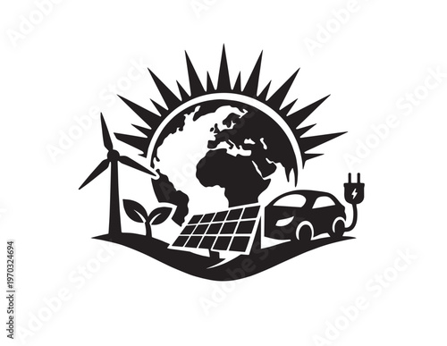 Sustainable energy vector illustration, eco-friendly global power solutions, renewable resources for environmental protection, clean energy technology icon set.