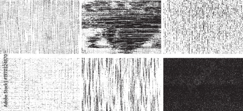 A set of fabric grunge textures. Vector illustration. Six distinct textures isolated on white background. EPS10.