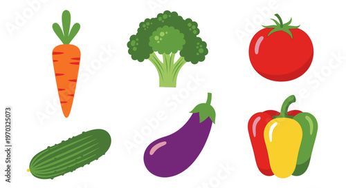 Colorful vegetables illustration carrot broccoli tomato cucumber eggplant peppers