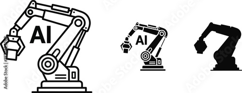 Industrial Robotic Arm Icon Set with AI Technology Integration for Smart Factory Automation and Modern Manufacturing Engineering Systems