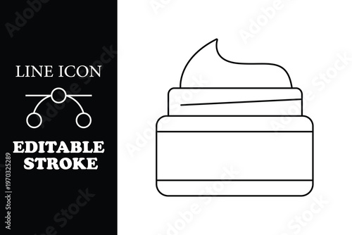 Black and white line of open cream jar with editable stroke line editable stroke