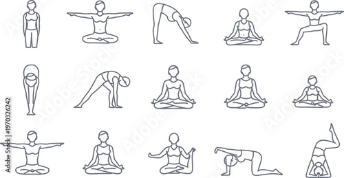 Yoga poses illustrate a progression of mindful movement and physical well-being for practice.