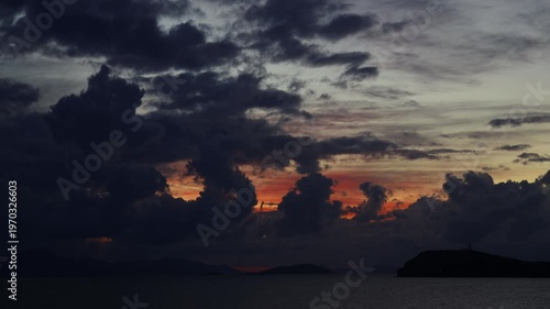 Magnificent sunset on a cloudy day over the Aegean Sea in autumn.	
