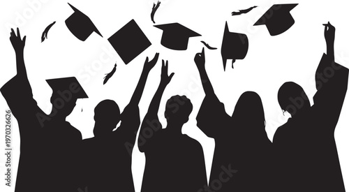 Silhouette of graduates throwing caps in the air graduation