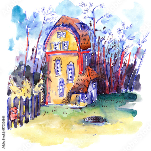 Watercolor Painting of a Charming House