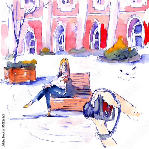 Woman Posing for Photographer Outdoors