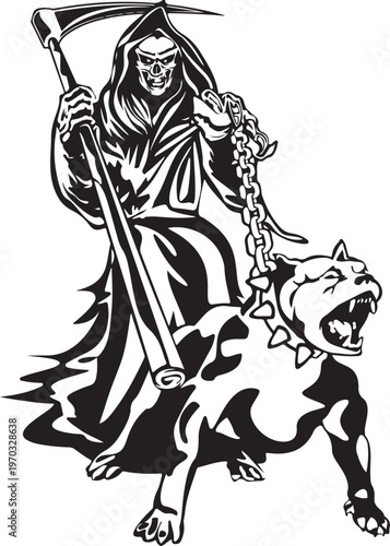 Silhouette of dog handler holding chain leash with aggressive guard dog vector