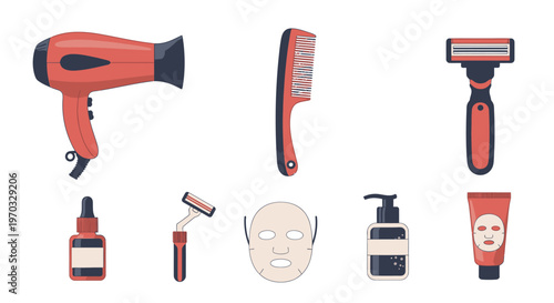 Cosmetic and hygiene products collection vector illustration for beauty and grooming