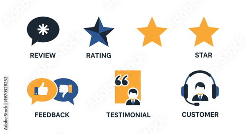 Customer feedback and review icons for business and customer service