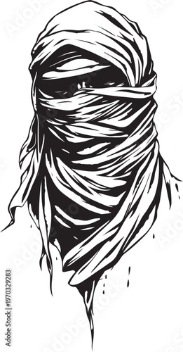 Black and White Draped Fabric Cloth Figure Abstract Vector Illustration