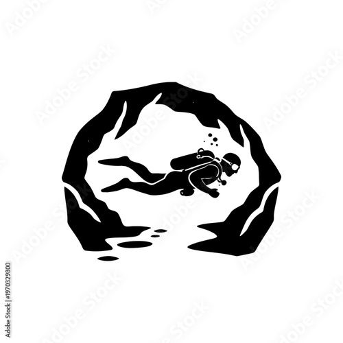 Deep Cave Scuba Exploration Icon