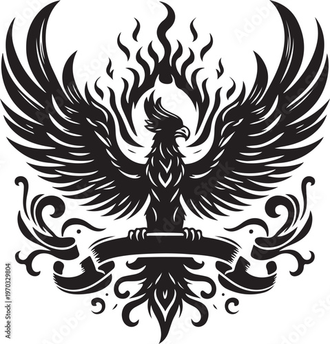 Majestic Phoenix Bird in Flames - Rebirth and Strength Symbol