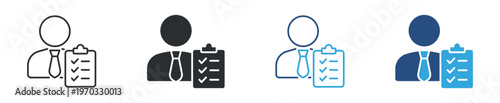 Person with checklist Icon , Business Checklist Icon Set, Professional Task Management Symbols, Office Work Planning and Approval Icons, Vector Illustration