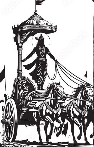 Ancient Deity in Chariot with Horses - Mythological Scene